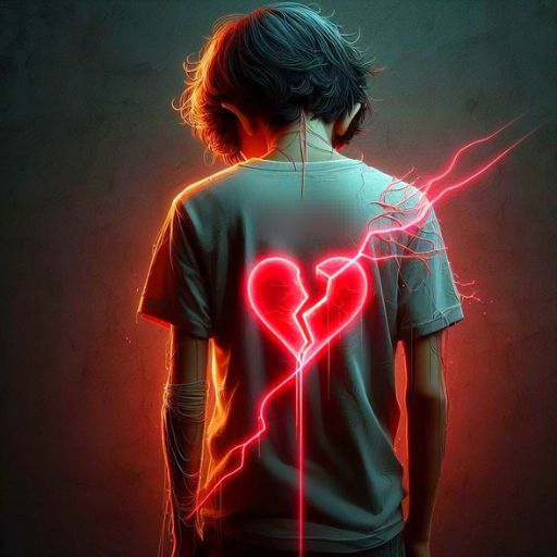 a man with a broken heart on his shirt