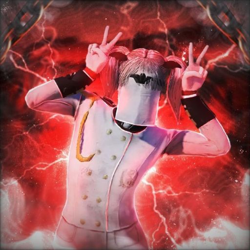 Anime-style character doing peace signs with a red lightning background