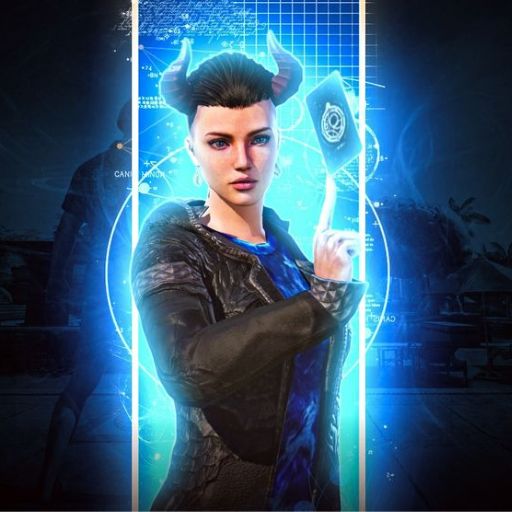 Person in a jacket with virtual reality elements and glowing blue effects around them