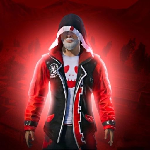 Person in a red and black hoodie with a skull design against a red background