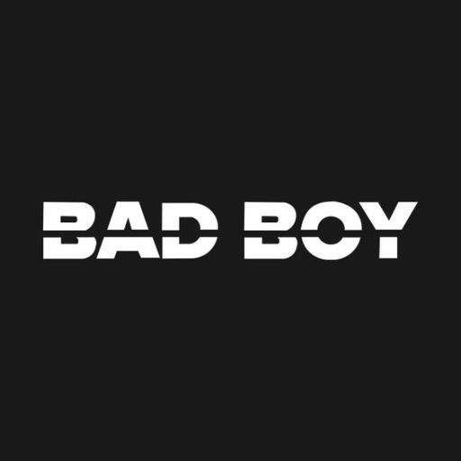 a bad boy logo on a black background