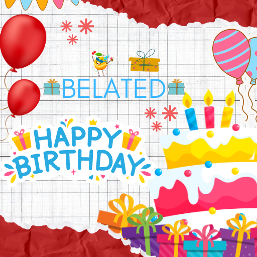 a birthday card with a cake and balloons