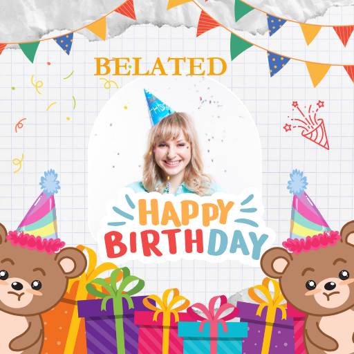 a birthday card with a picture of a girl and two teddy bears