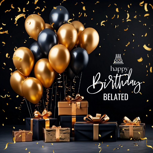 a birthday celebration with presents and balloons