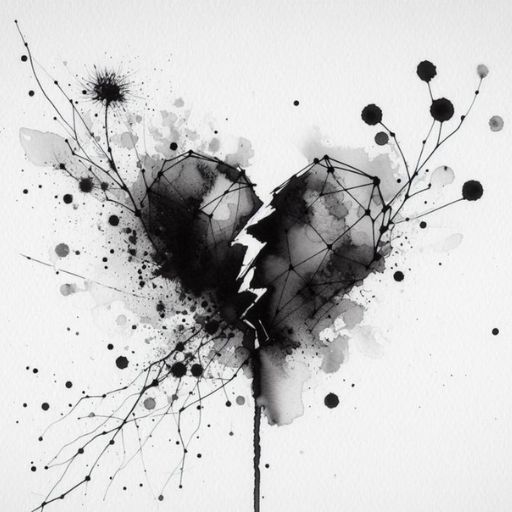 a black and white painting of a broken heart