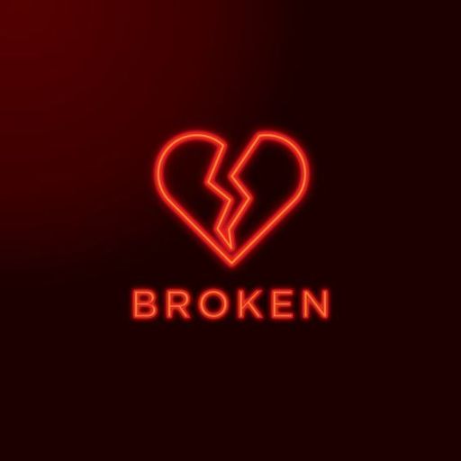 a broken heart with the word broken on it