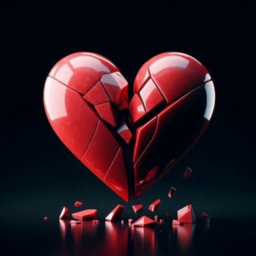 a broken red heart on a black background