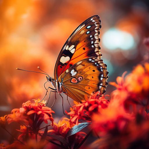 a butterfly sitting on top of a red flower