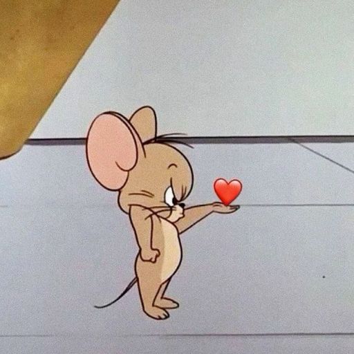 a cartoon mouse holding a red heart