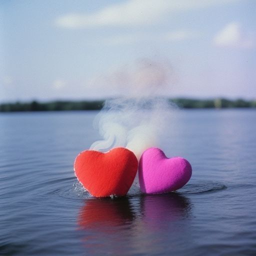 a couple of hearts floating on top of a body of water