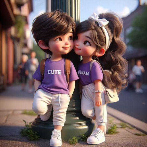 a couple of little girls standing next to a pole