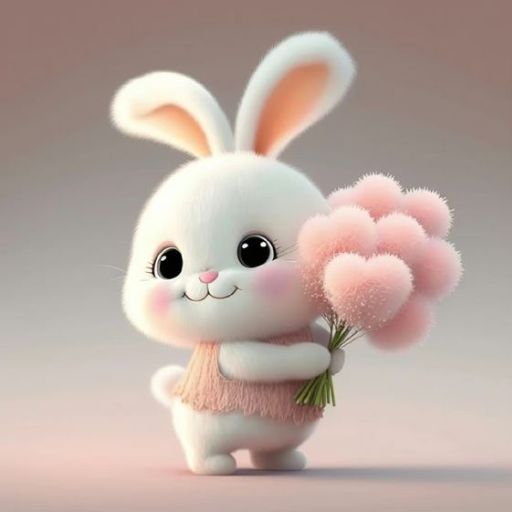 a cute little bunny holding a bunch of flowers