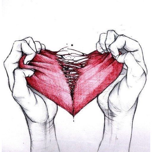 a drawing of two hands holding a red heart