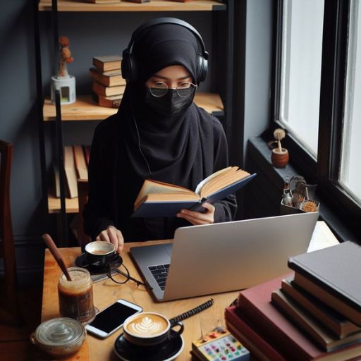 a girl photo with working a laptop