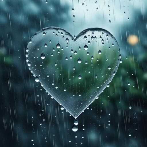 a heart shaped window with rain drops on it