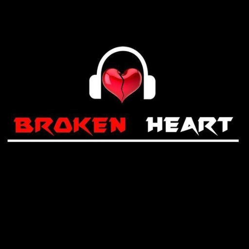 a heart with headphones and the words broken heart