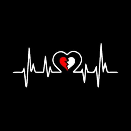 a heartbeat with a broken heart on a black background