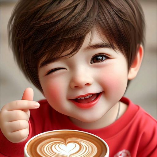 a little boy holding a cup of coffee