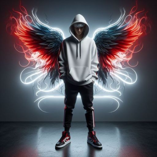 a man in a hoodie with wings on his back