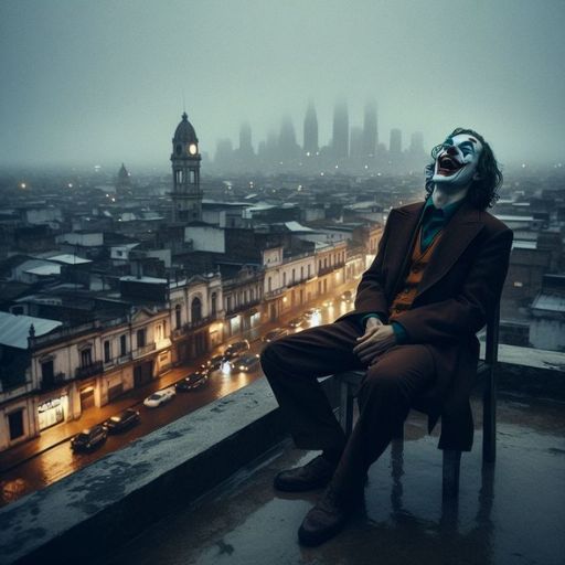 a man in a joker mask sitting on a chair