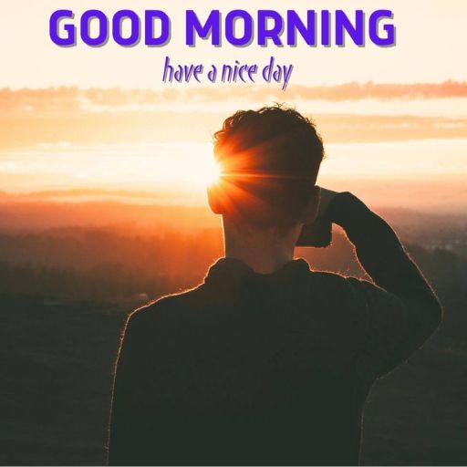 a man standing in front of a sunset with the words good morning have a nice