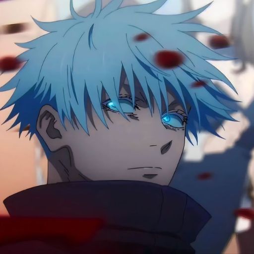 a man with blue hair and blue eyes