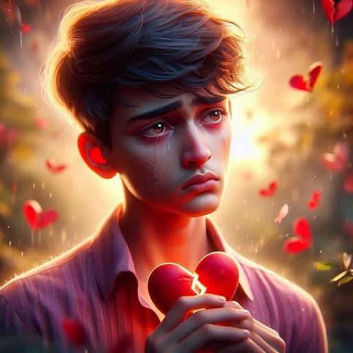 a painting of a boy holding a heart