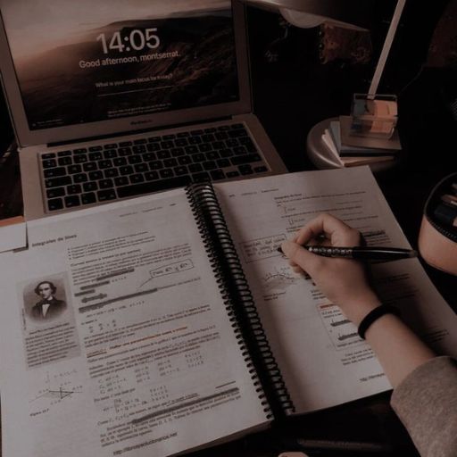 a person sitting at a desk with a laptop and a notebook