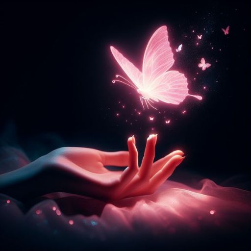 a person's hand holding a pink butterfly