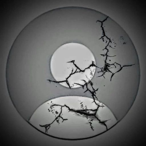 a picture of a yin - yang symbol with a tree branch in the middle ofa black and white photo of the moon