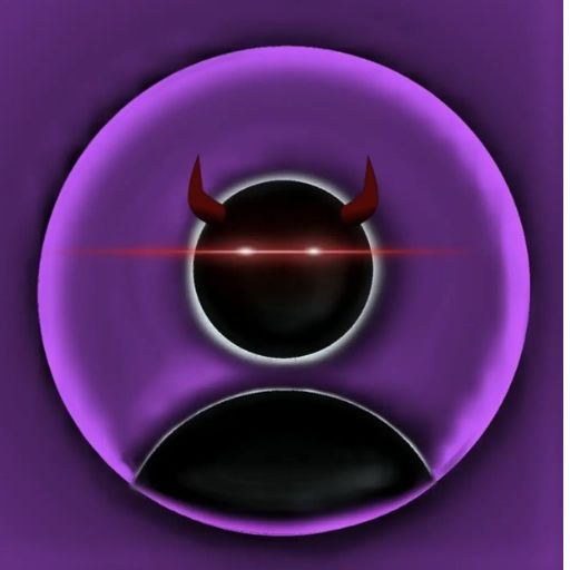 a purple and black circular with a red bull on ita blue neon sign on a black background