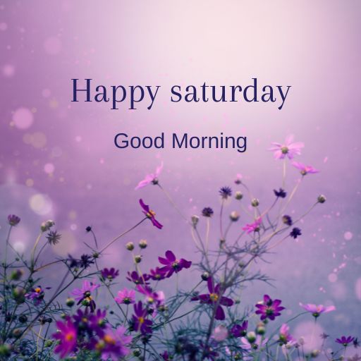 a purple background with flowers and the words happy saturday good morning