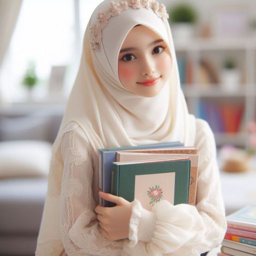 a woman in a hijab holding a book