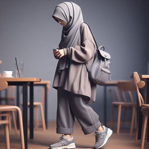 a woman in a hijab is looking at her cell phone