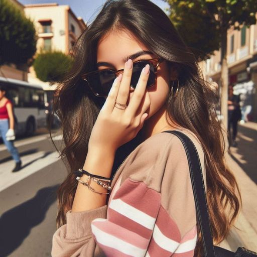 a woman is walking down the street talking on her cell phone