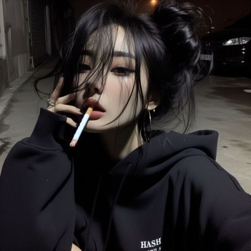 a woman smoking a cigarette while wearing a black hoodie