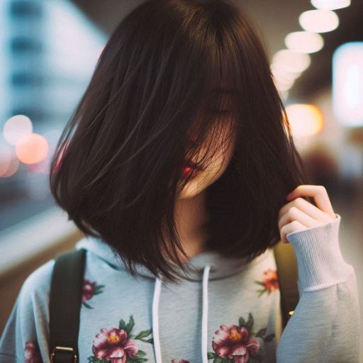 a woman with a flowered hoodie looking at her cell phone