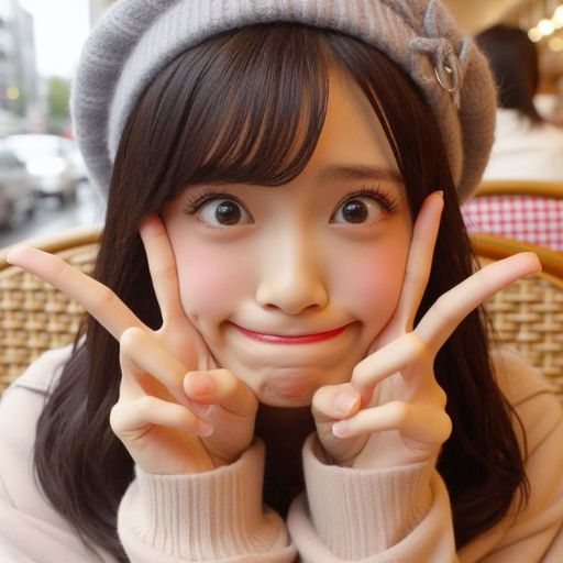 a young girl making a peace sign with her hands