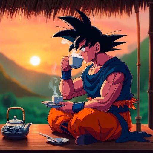 goko anime image with drinking a tea