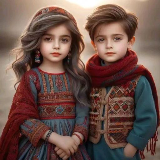 two young children dressed in traditional afghan clothing