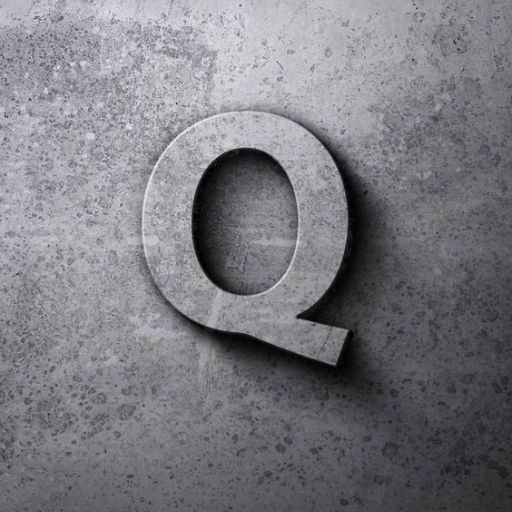 3D metallic letter Q on a textured grey background