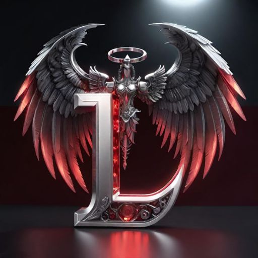 A 3D graphic of a metallic number 1 with dark angel wings and a haloed warrior figure integrated into its design