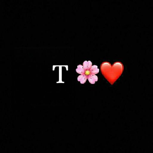 A black background with a white letter 'T', a pink flower emoji, and a red heart emoji