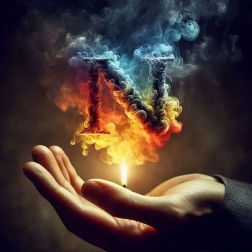 A colorful smoke rising from a candle held in a hand, depicting a vibrant mix of colors