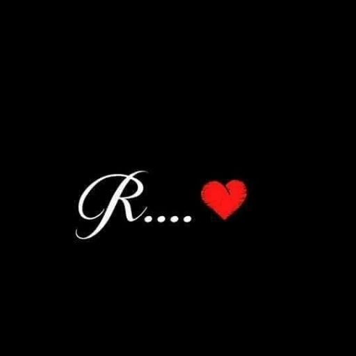 A cursive white letter 'R' followed by ellipsis and a red heart on a black background