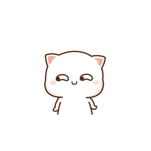 A cute, content cartoon cat with a simple smile and closed eyes