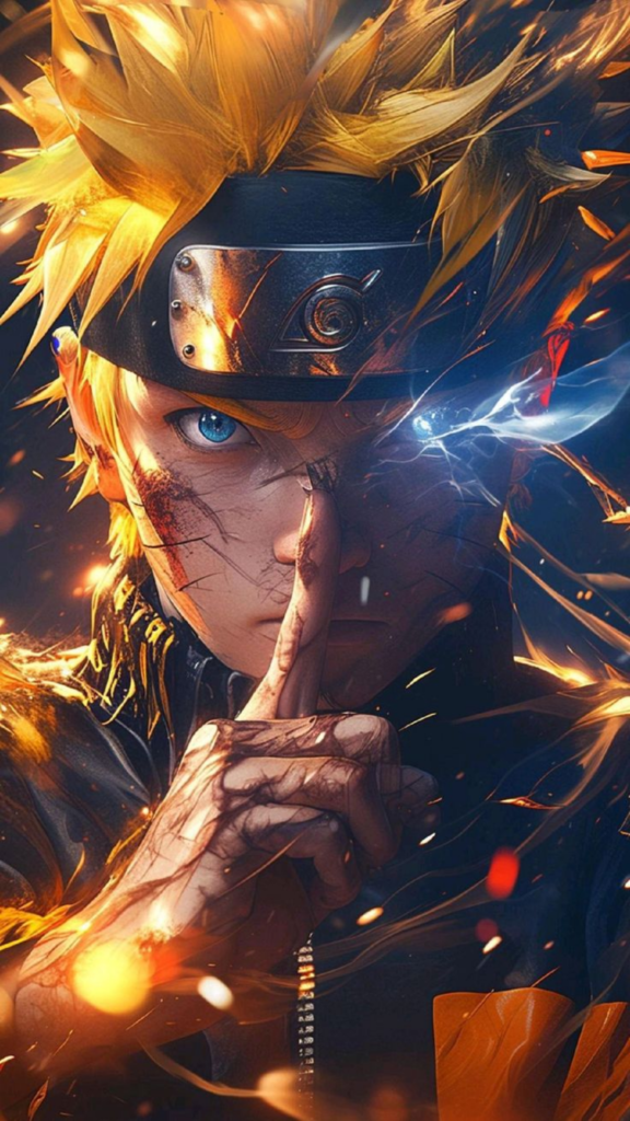 A dynamic, fiery themed artwork featuring a hand grasping a sword hilt