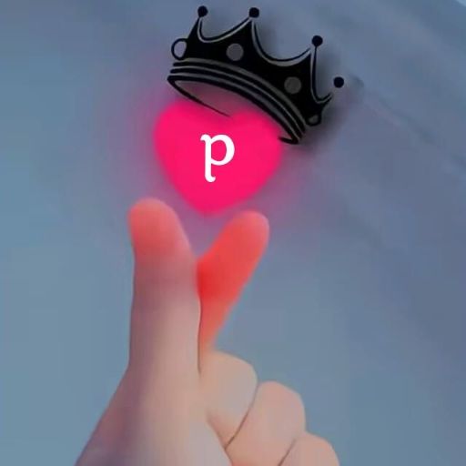 A hand making a heart sign with a pink _p_ and a black crown overlay