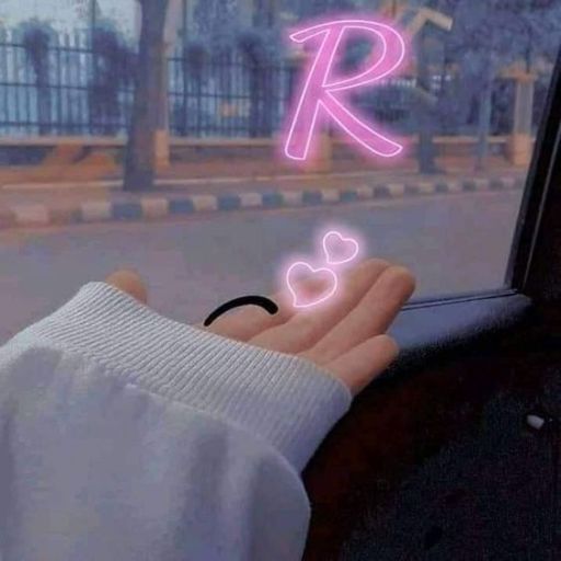 A hand with a black heart on the wrist rests by a window with a neon letter 'R' and two hearts reflected on it