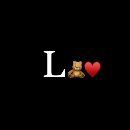 A large letter _L,_ followed by a teddy bear emoji and a red heart emoji, all against a black background